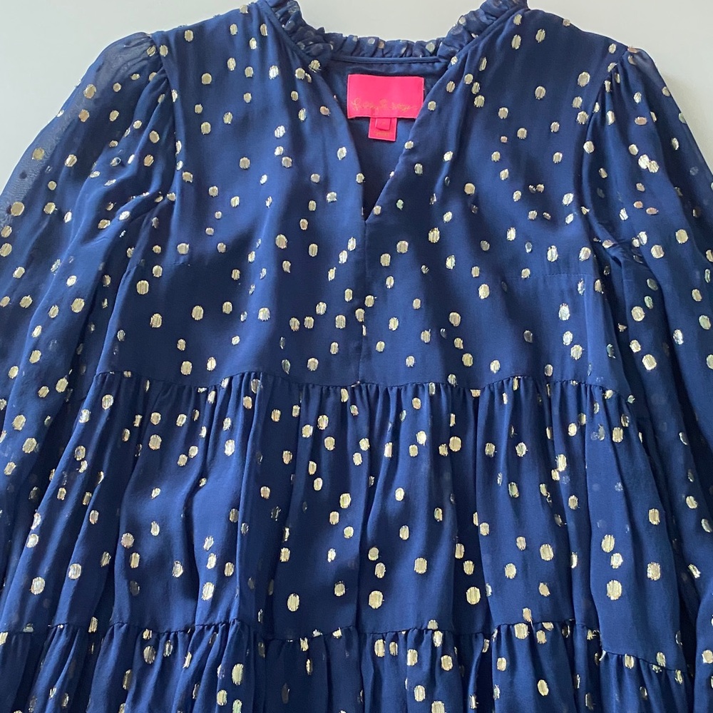 Lilly Pulitzer Navy Dress with Gold Dots